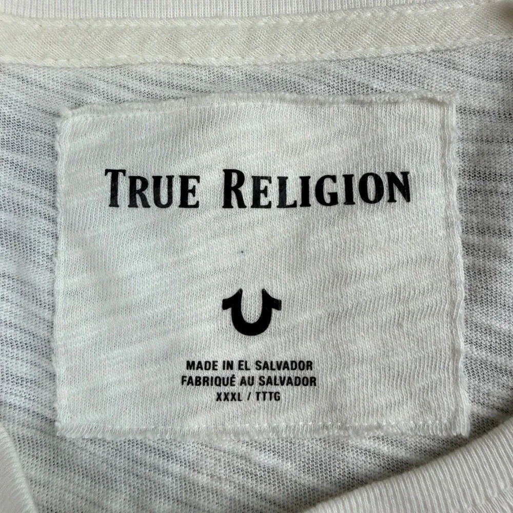 True Religion T-Shirt Men's XXXL White Black Striped SS Soft Sport Te